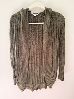 No Boundaries Olive Green Ribbed Hooded Open Cardigan